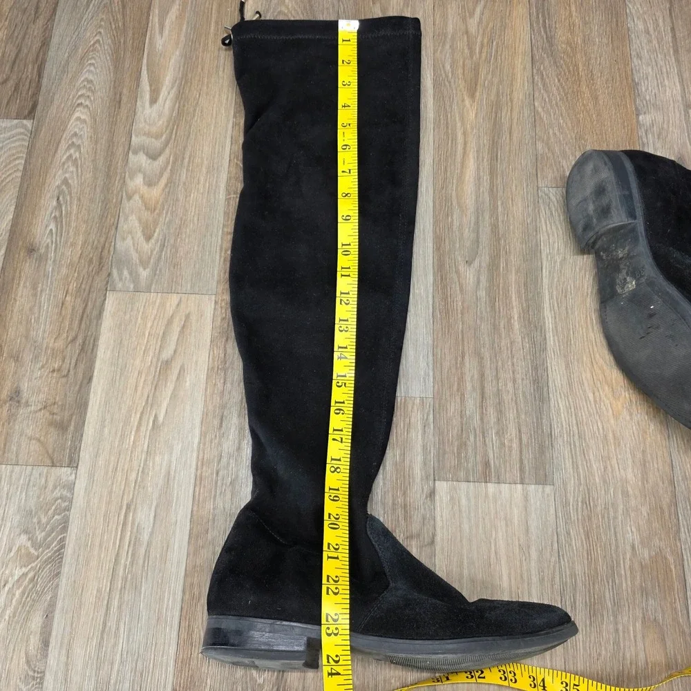 Andre Black Suede Over The Knee Flat Boots Drawstring Size 39‎ Womens